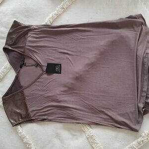Tart Mauve V-Neck Blouse with Metallic Shoulders